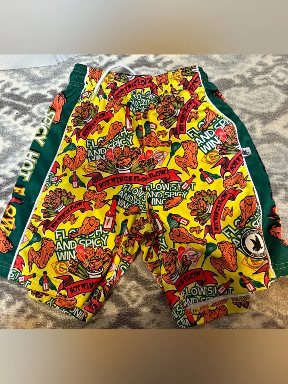 Kids Bright Yellow Hot Wings Graphic Shorts with Green Trim